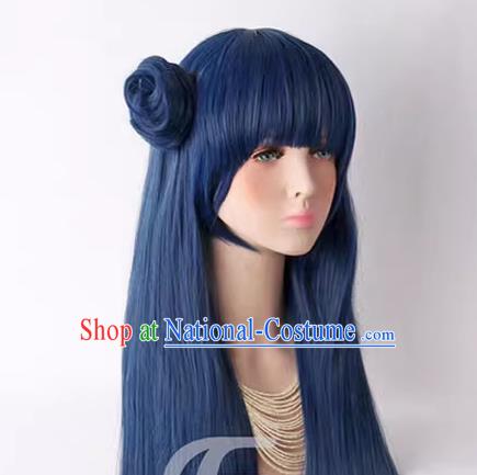 Lovelive ! Sunshine !! Yoshiko Tsushima Mixed Blue Long Straight Hair Hair Bag Cos Wig