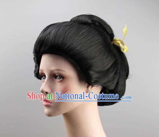 Japanese Geisha And Oiran Large Pan Head Costume Imperial Concubine Head Black Female Performance COS Wig