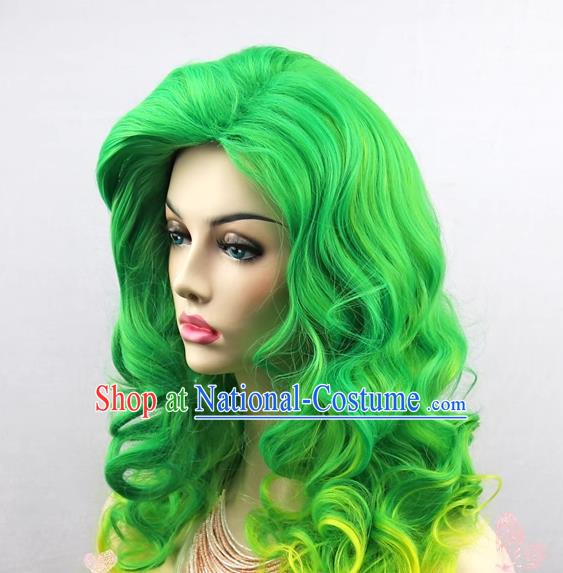 Green Yellow Wig Lady Gaga Hairstyle Long Curly Hair Gradient Color Cosplay