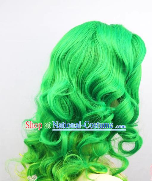 Green Yellow Wig Lady Gaga Hairstyle Long Curly Hair Gradient Color Cosplay