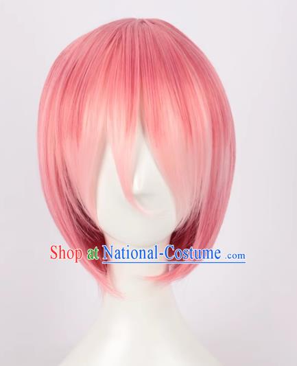 A Different World From Scratch Gradient Pink Maid Ram Adult Short Hair Cos Wig