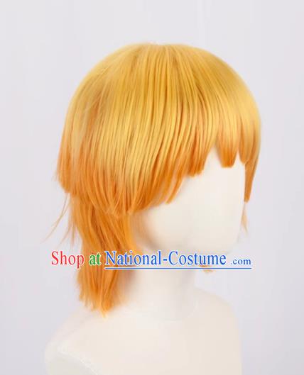 Demon Slayer Cos My Wife Zenitsu Yellow Gradient Orange Curled Short Hair Cosplay Wig