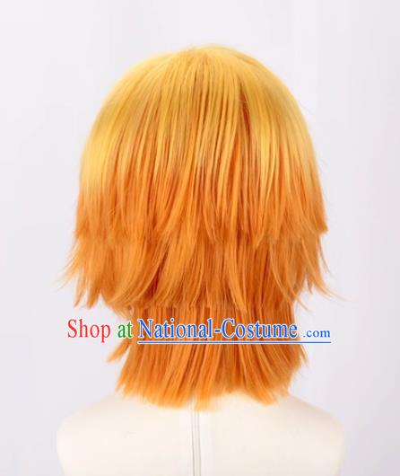 Demon Slayer Cos My Wife Zenitsu Yellow Gradient Orange Curled Short Hair Cosplay Wig