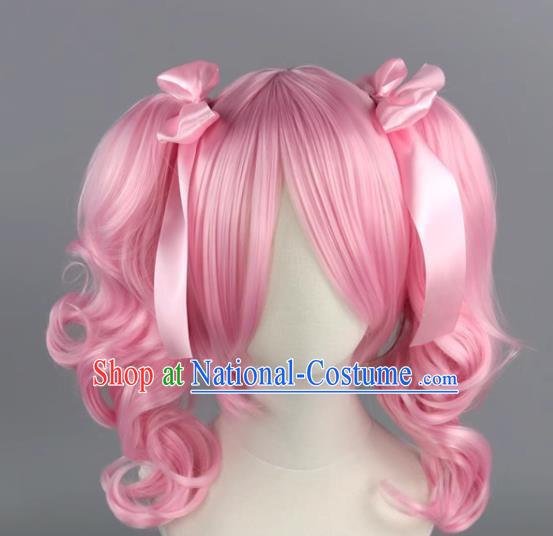 Bang Dream Aya Maruyama Light Pink Body Double Ponytail Short Curly Cosplay Wig