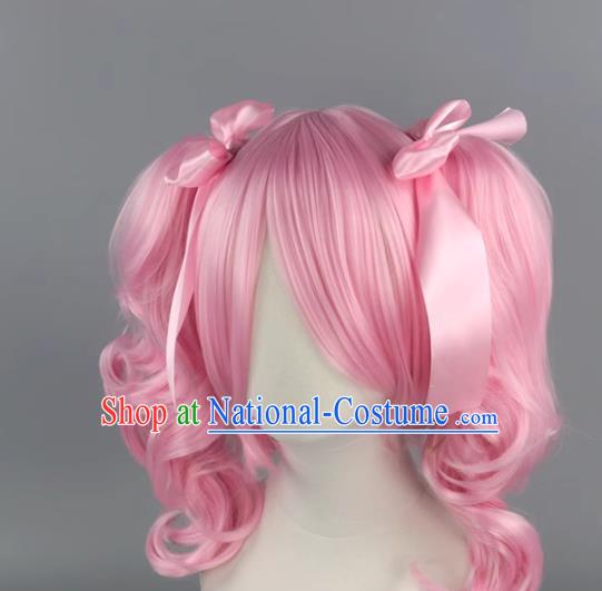 Bang Dream Aya Maruyama Light Pink Body Double Ponytail Short Curly Cosplay Wig