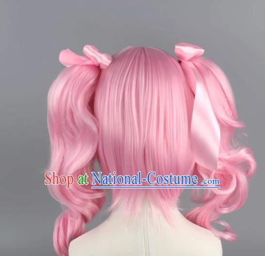 Bang Dream Aya Maruyama Light Pink Body Double Ponytail Short Curly Cosplay Wig