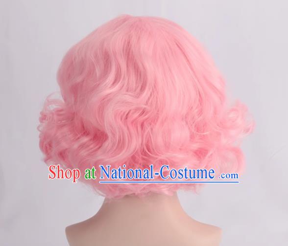 European And American Light Pink Short Curly Hair With Bangs And Full Headband For Women With Fake Hair Cos Wig