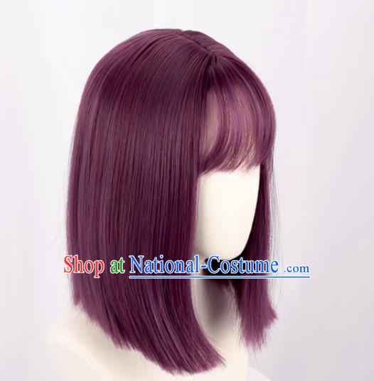 Purple Female Medium Length Straight Clavicle Hair Nakamura Yuri Angel Beats Full Cos Wig