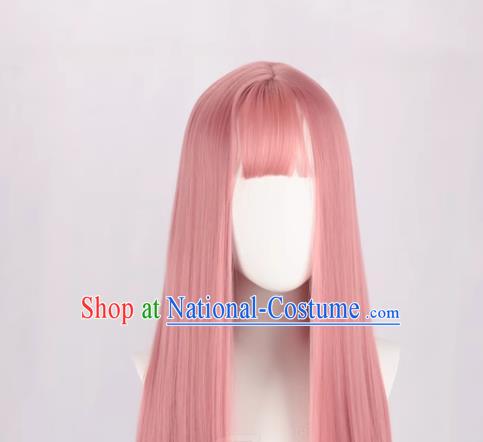 Female Long Hair Daily Pink Long Straight Hair Lolita Light Pink Lolita Air Bangs Cos Wig