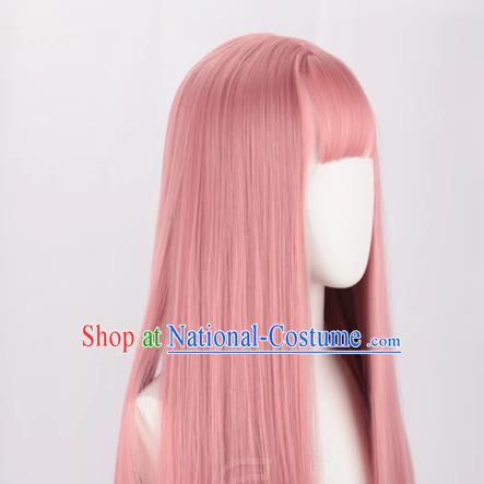 Female Long Hair Daily Pink Long Straight Hair Lolita Light Pink Lolita Air Bangs Cos Wig