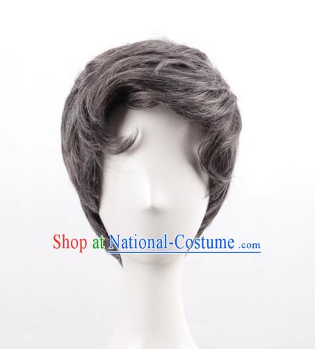 Stage Props Show Grandpa Wig Middle Aged Gray Male Short Hair Hood Cosplay Wig