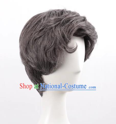 Stage Props Show Grandpa Wig Middle Aged Gray Male Short Hair Hood Cosplay Wig