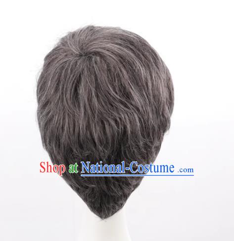 Stage Props Show Grandpa Wig Middle Aged Gray Male Short Hair Hood Cosplay Wig