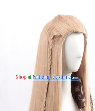 Mixed Flaxen Beauty Peak Braid Style Long Straight Hair Cos Wig