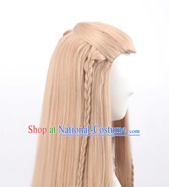 Mixed Flaxen Beauty Peak Braid Style Long Straight Hair Cos Wig