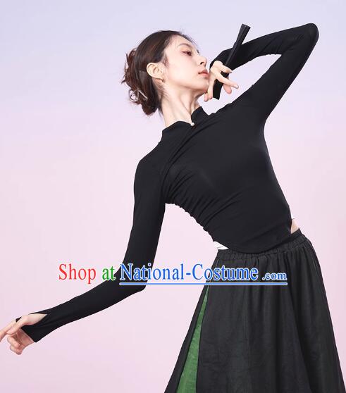 China Classical Dance Costume Woman Dance Training Clothing Modern Dance Black and Green Outfit