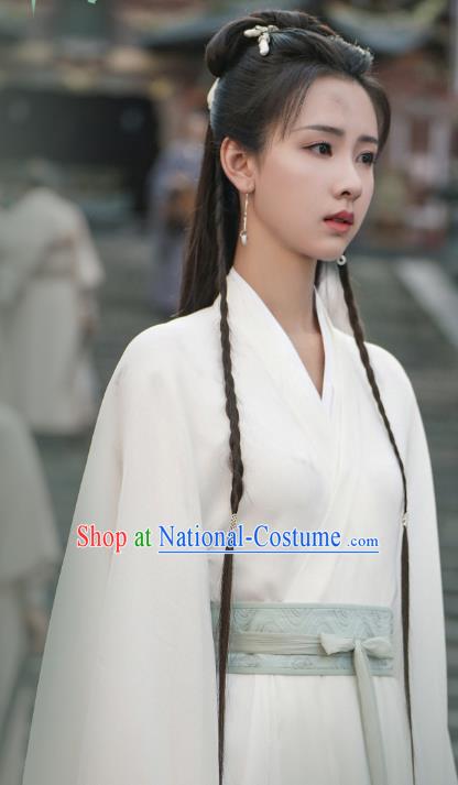 China Ancient Swordswoman White Costumes TV Series Mysterious Lotus Casebook Qiao Wanwan Replica Clothing