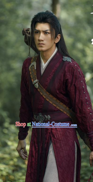 China Ancient Young Warrior Dark Red Costumes TV Series Mysterious Lotus Casebook Swordsman Di Feisheng Replica Clothing