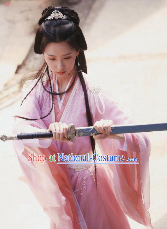 China TV Series Ancient Princess Replica Costumes Mysterious Lotus Casebook Swordswoman Qiao Wanwan Pink Dress