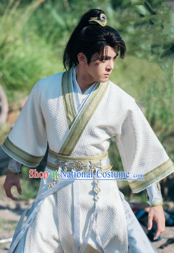 China Ancient Young Hero Clothing TV Series Mysterious Lotus Casebook Fang Duobing Costumes Swordsman White Outfit