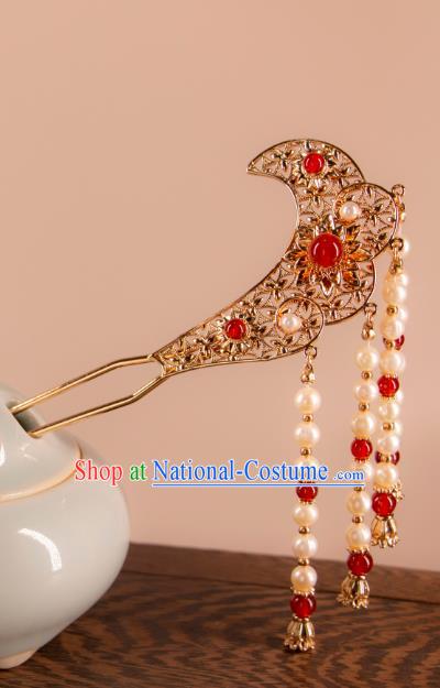 China Song Dynasty Tassel Hair Clip Ancient Empress Hairpin Handmade Hanfu Bo Bin Hair Jewelry