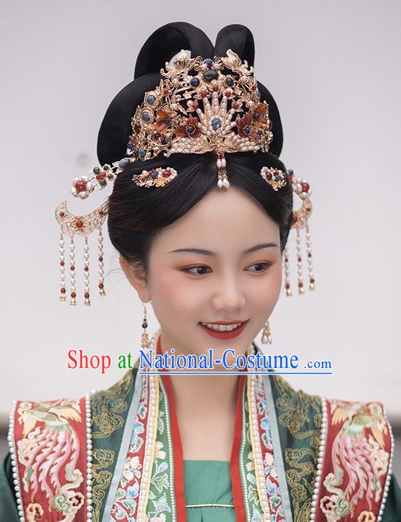 China Song Dynasty Empress Headdress Ancient Bride Wedding Phoenix Coronet Handmade Hanfu Hair Jewelries