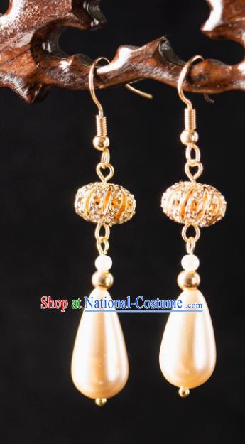 Ancient Bride Pearl Earrings Handmade Hanfu Jewelries China Ming Dynasty Empress Ear Accessories