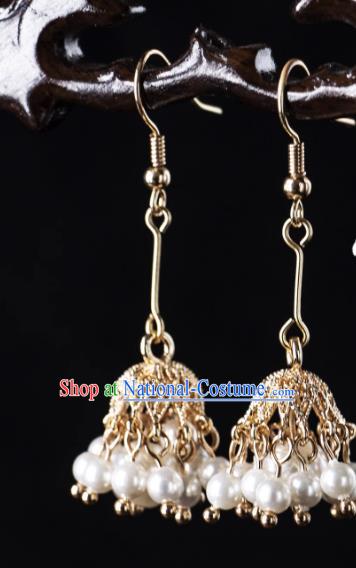 China Ming Dynasty Empress Ear Accessories Ancient Bride Pearl Earrings Handmade Hanfu Jewelries