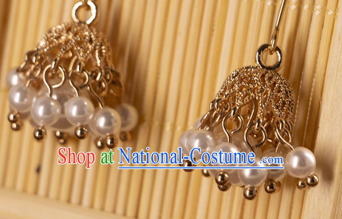 China Ming Dynasty Empress Ear Accessories Ancient Bride Pearl Earrings Handmade Hanfu Jewelries