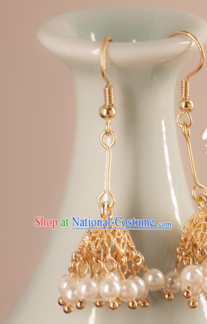 China Ming Dynasty Empress Ear Accessories Ancient Bride Pearl Earrings Handmade Hanfu Jewelries