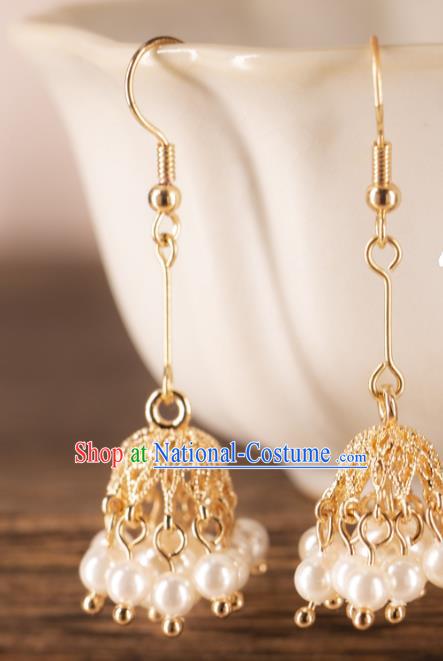 China Ming Dynasty Empress Ear Accessories Ancient Bride Pearl Earrings Handmade Hanfu Jewelries