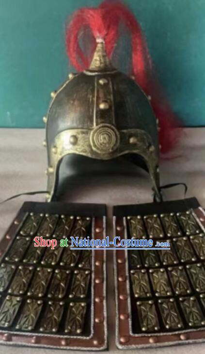 China Ancient General Helmet Tang Dynasty Warrior Headwear Handmade Cosplay Officer Hat