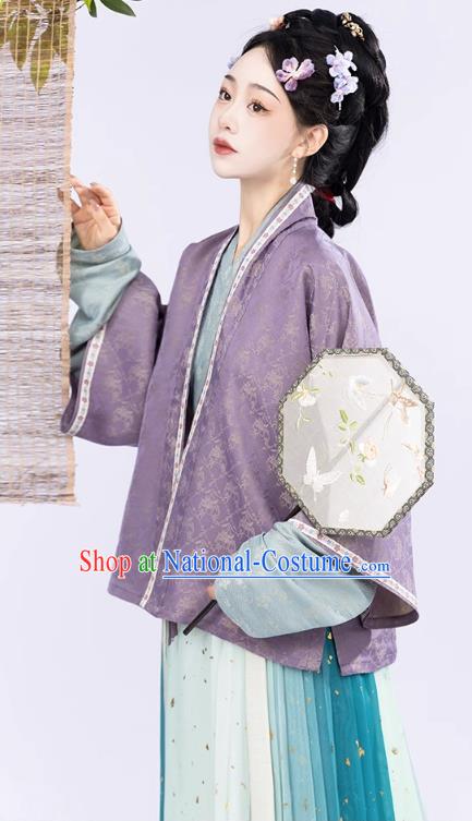 Ancient China Noble Mistress Clothing Traditional Feamle Hanfu Song Dynasty Purple Blouse Green Top and Skirt Complete Set