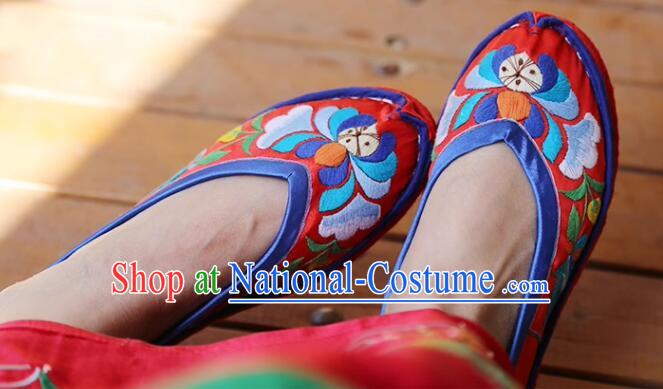 Top Wedding Shoes Handmade Red Satin Shoes Traditional Embroidered Shoes