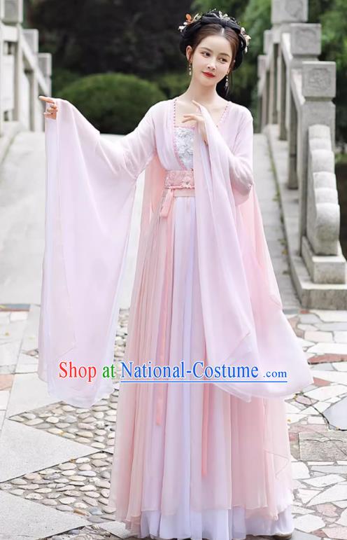 China Song Dynasty Woman Replicate Clothing Traditional Hanfu Fairy Pink Dress Ancient Clothing