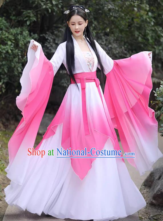 China Ancient Fairy Clothing Tang Dynasty Princess Clothing Traditional Hanfu Pink Wide Sleeve Dress