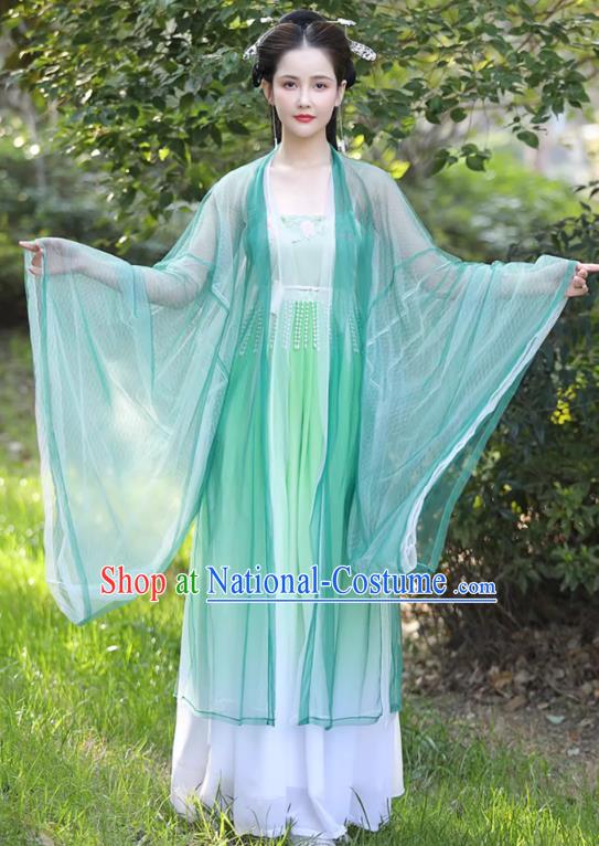 China Ancient Fairy Clothing Tang Dynasty Female Replicate Clothing Traditional Hanfu Green Hezi Dress