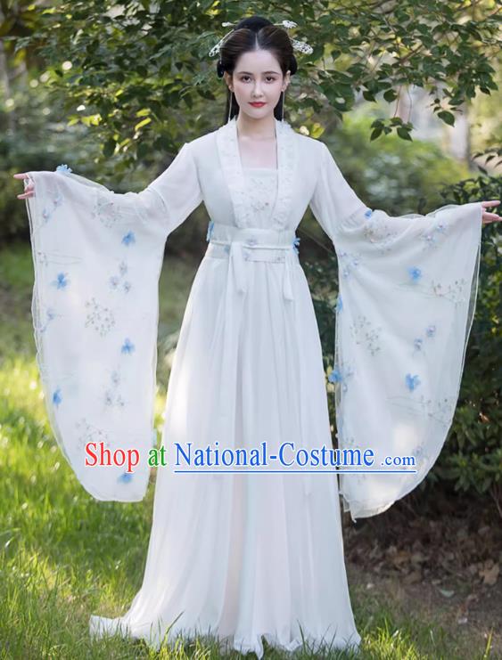 Traditional Wide Sleeve White Hanfu Dress China Tang Dynasty Costume Ancient Goddess Clothing