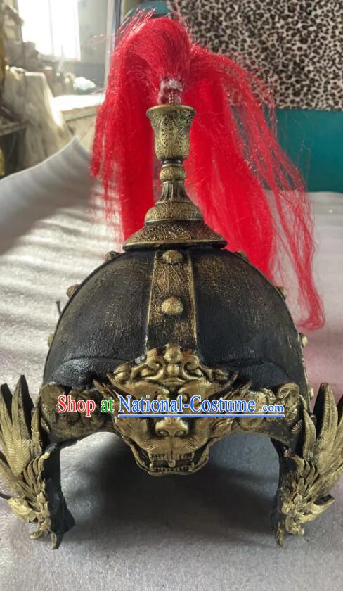 China Han Dynasty Warrior Headwear Ancient General Helmet Handmade Cosplay Officer Hat