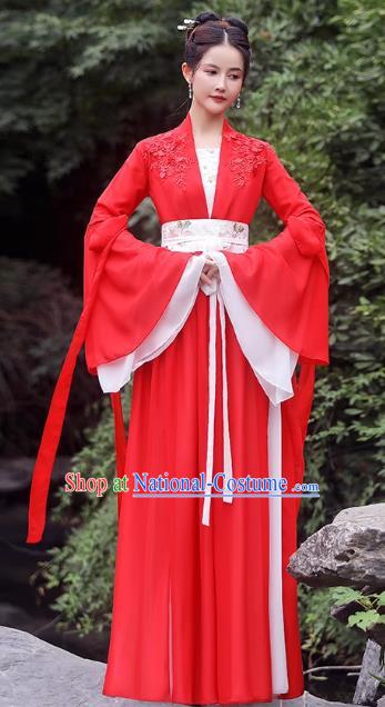 China Red Fairy Dress Ancient Wedding Hanfu Classical Dance Clothing Han Dynasty Princess Costume