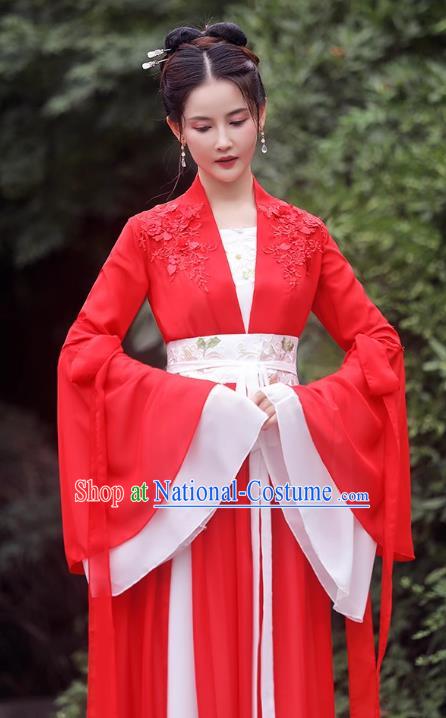 China Red Fairy Dress Ancient Wedding Hanfu Classical Dance Clothing Han Dynasty Princess Costume