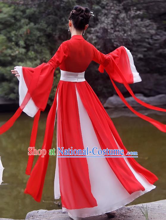 China Red Fairy Dress Ancient Wedding Hanfu Classical Dance Clothing Han Dynasty Princess Costume