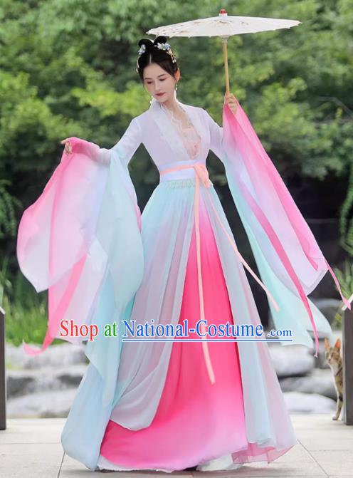 China Classical Dance Clothing Qin Dynasty Princess Costume Pink Fairy Dress Ancient Goddess Hanfu