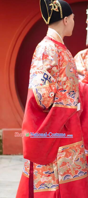 China Ming Dynasty Groom Costume Ancient Number One Scholar Zhuangyuan Clothing Male Wedding Hanfu Red Robe