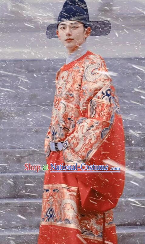 China Ming Dynasty Groom Costume Ancient Number One Scholar Zhuangyuan Clothing Male Wedding Hanfu Red Robe