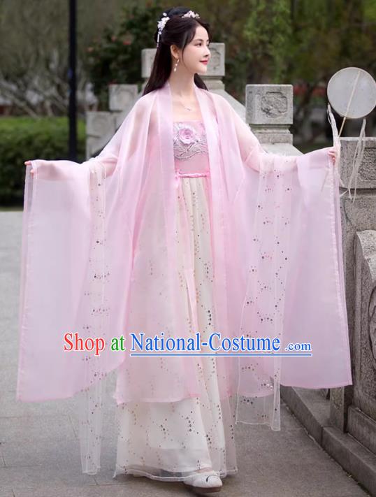 China Ancient Hanfu Hezi Qun Tang Dynasty Princess Costume Classical Dance Pink Dress