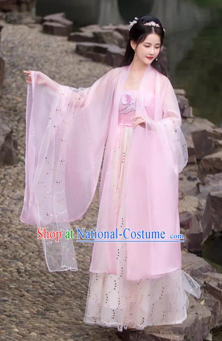 China Ancient Hanfu Hezi Qun Tang Dynasty Princess Costume Classical Dance Pink Dress