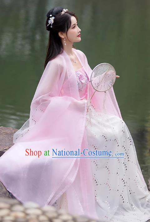 China Ancient Hanfu Hezi Qun Tang Dynasty Princess Costume Classical Dance Pink Dress