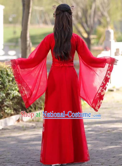 China Classical Jing Hong Dance Red Dress Ancient Fairy Hanfu Han Dynasty Bride Costume