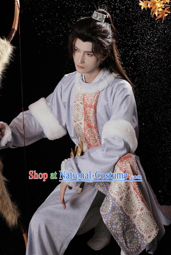 Traditional Male Hanfu Winter Round Collar Robe China Ancient Swordsman Clothing Tang Dynasty Hero Costume